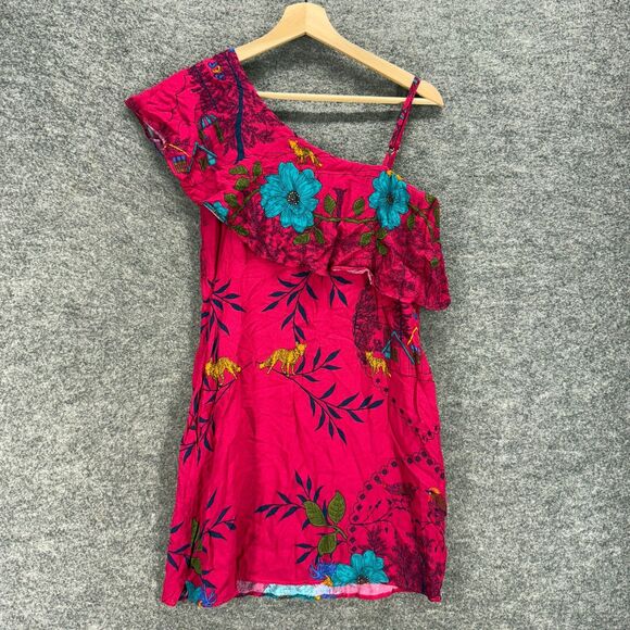 Unbranded Mini Dress Women M Medium Pink Floral Short One Shoulder Short Sleeve - Picture 2 of 5